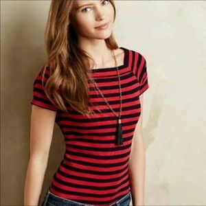 Red and Navy Striped Anthropologie Top